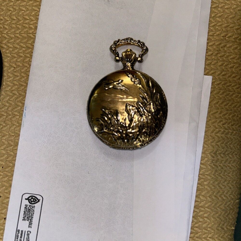 Vintage Quartz Pocket Watch Duck Scene untested Parts Or Repair AS-IS